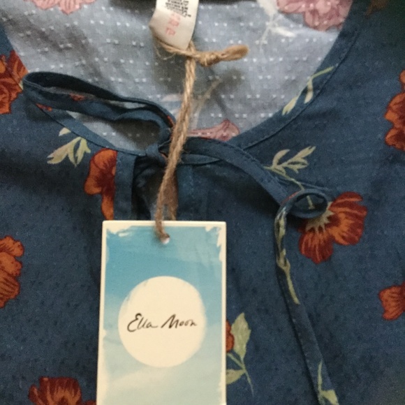 Ella Moon XS floral tie blue, rust smock key hole - Picture 5 of 7